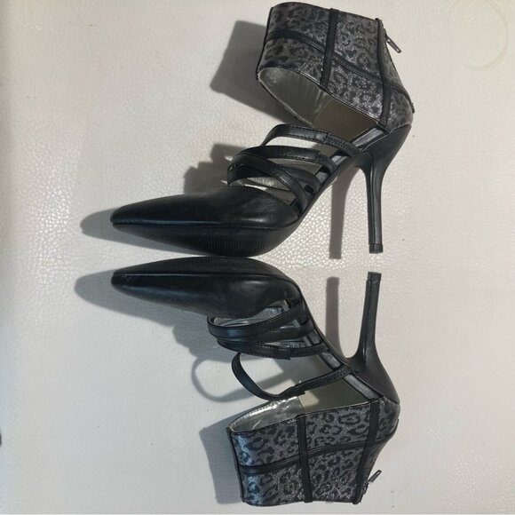 C LABEL Sz 9 Leopard Print Ankle Shaft Strappy Pointy Heeled Shooties - Picture 10 of 11